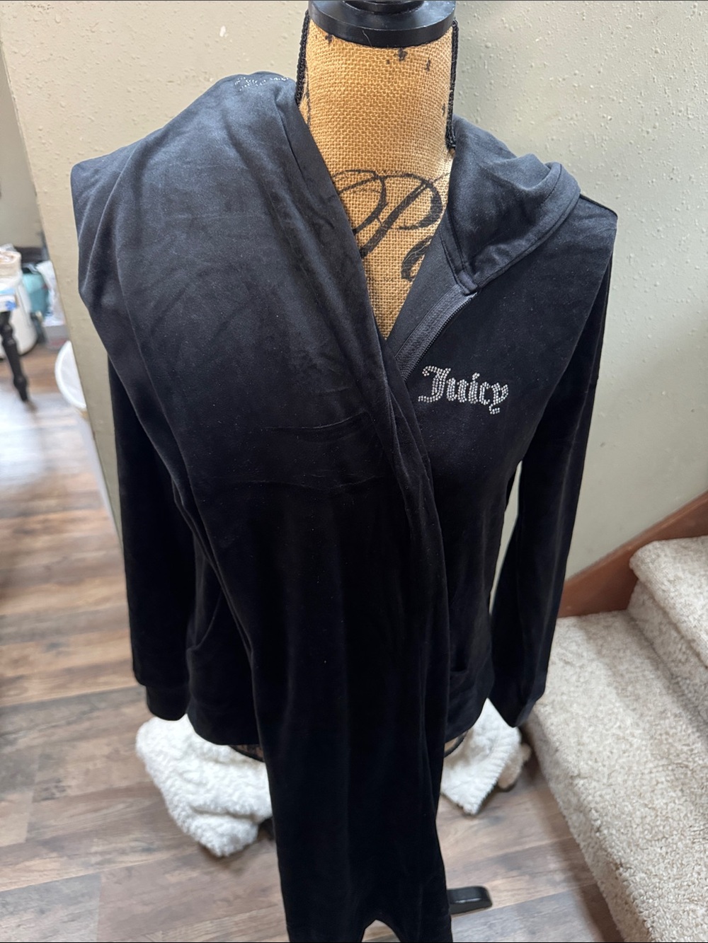 Juicy Couture Black Velour Jumpsuit with Rhinestone Logo